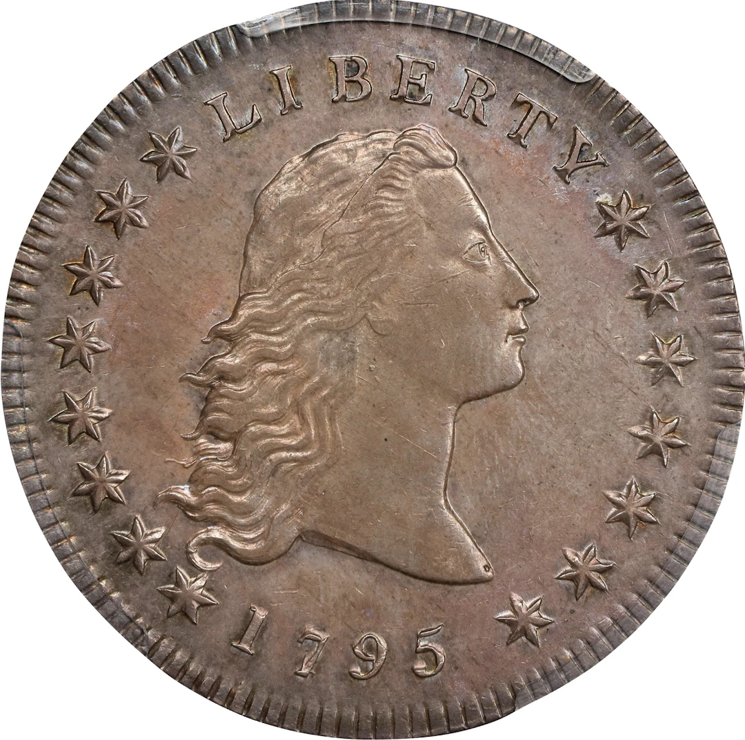 1795 Flowing Hair Silver Dollar. BB-21, B-1. Rarity-1. Two Leaves.