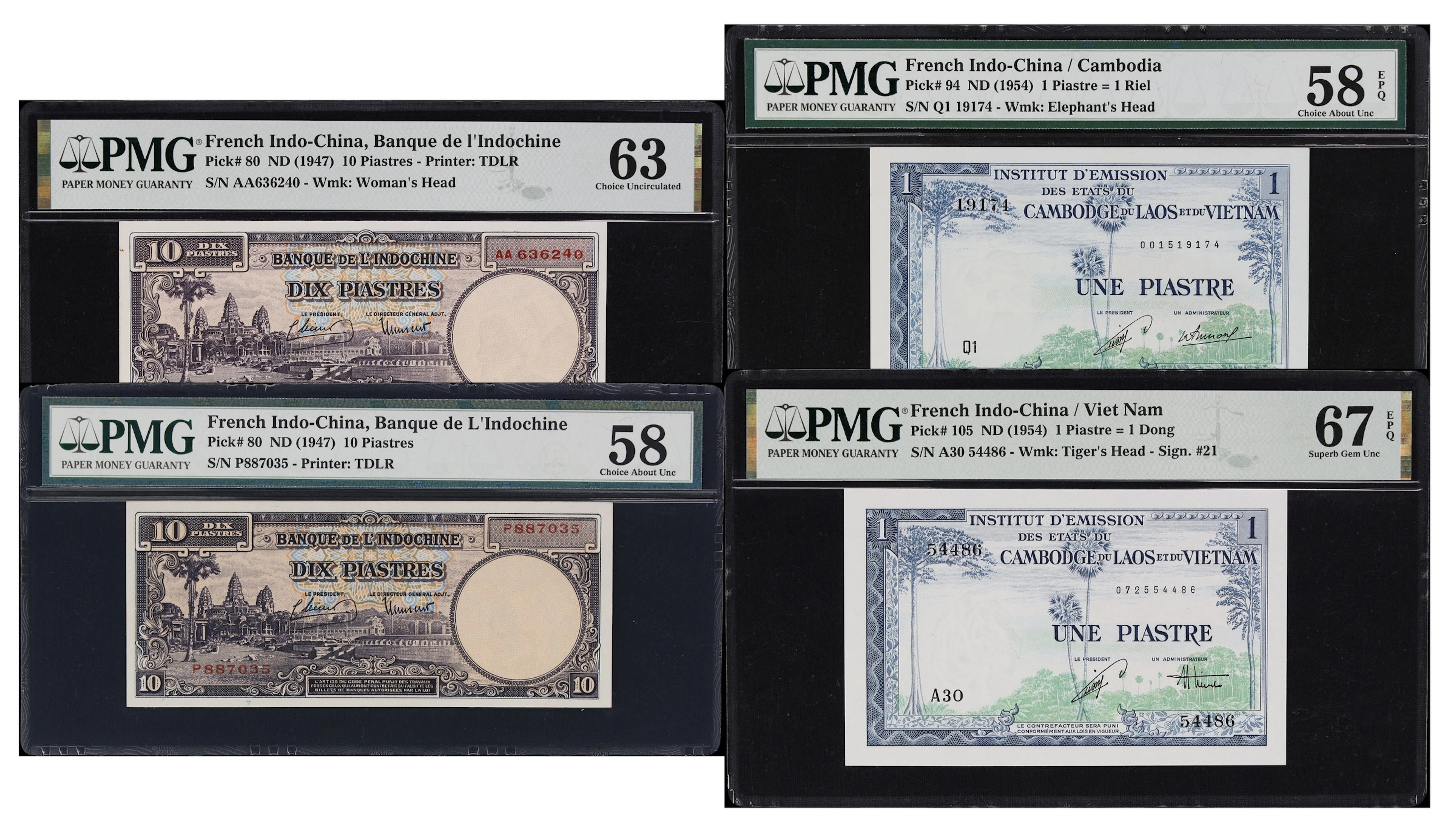 FRENCH INDO-CHINA. Lot of (4). Banque de l'Indochine & Institute d'Emission