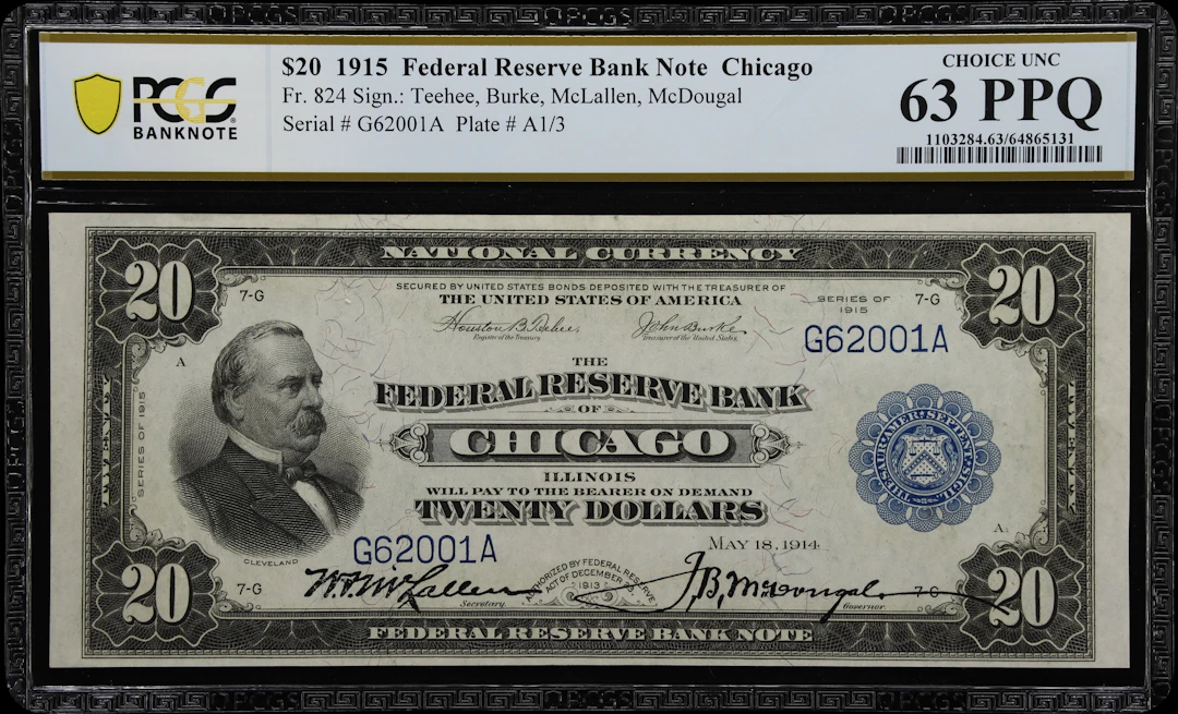Fr. 824. 1915 $20 Federal Reserve Bank Note. Chicago. PCGS Banknote