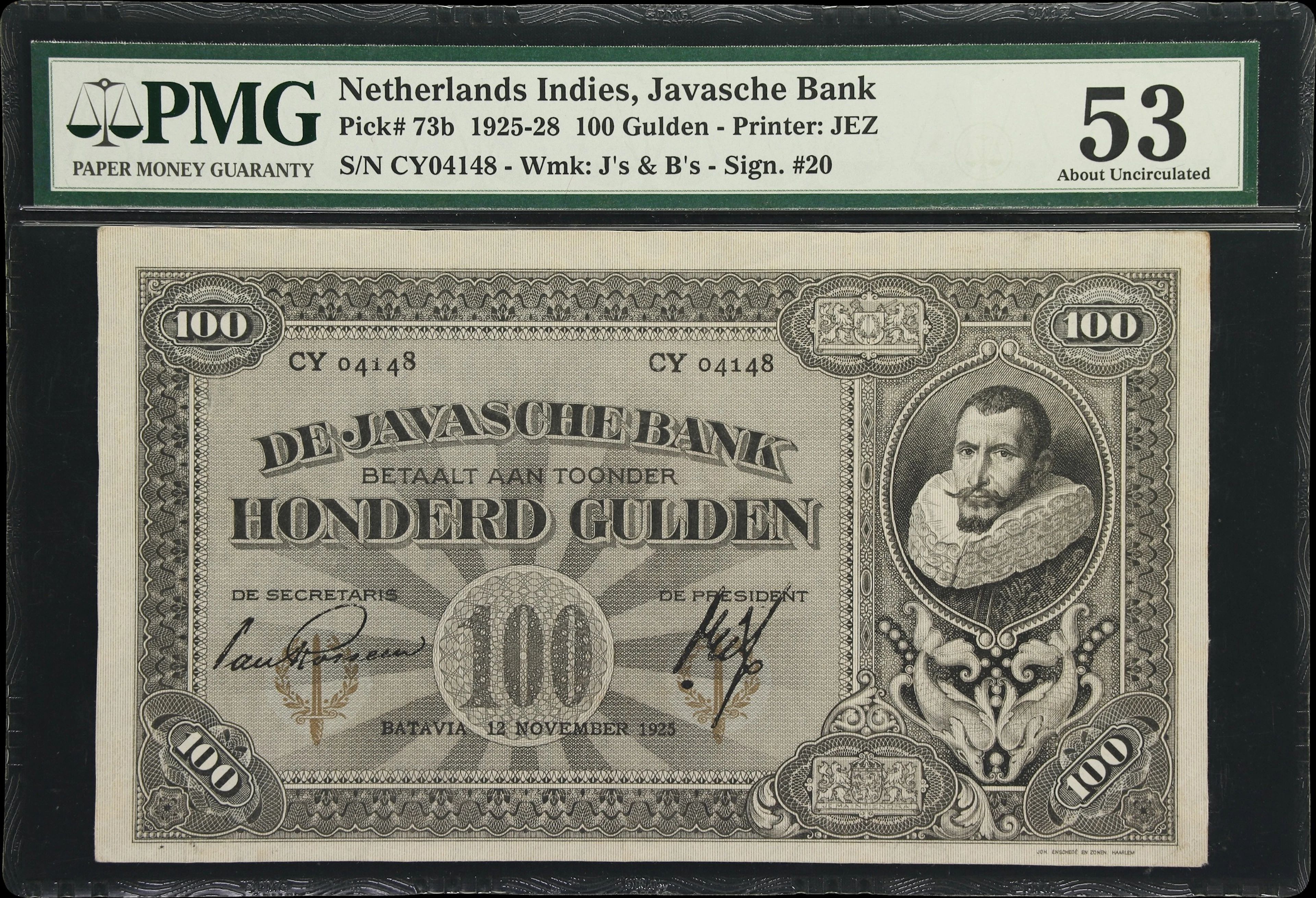 NETHERLANDS INDIES. Javasche Bank. 100 Gulden, 12.11.1925. P-73b.