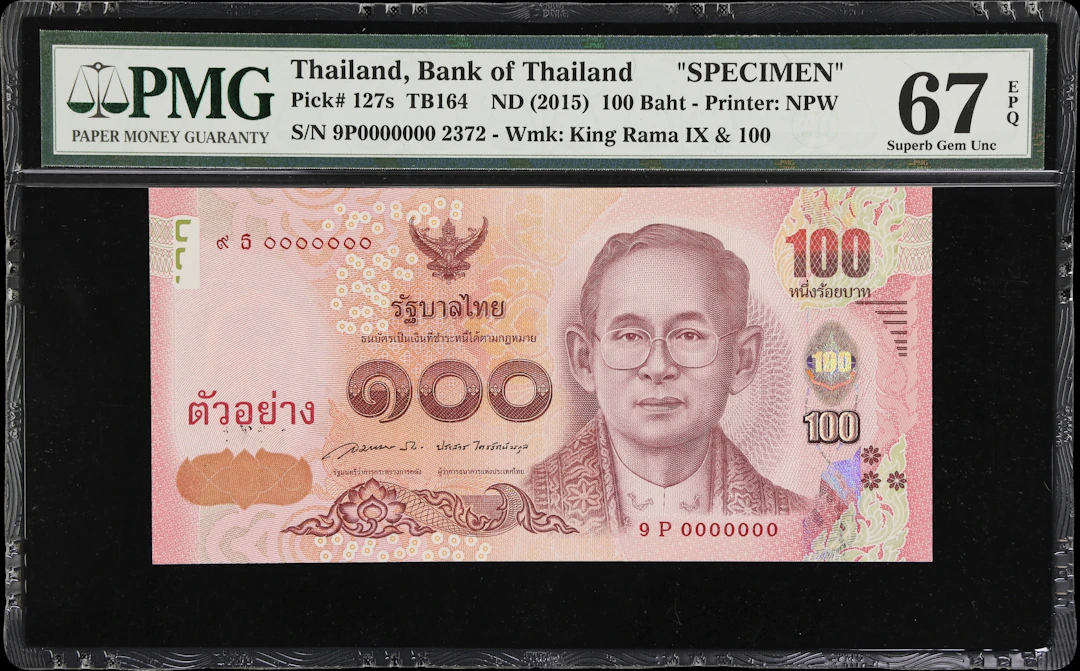 THAILAND. Bank of Thailand. 100 Baht, ND (2015). P-127s. TB164. Specimen.