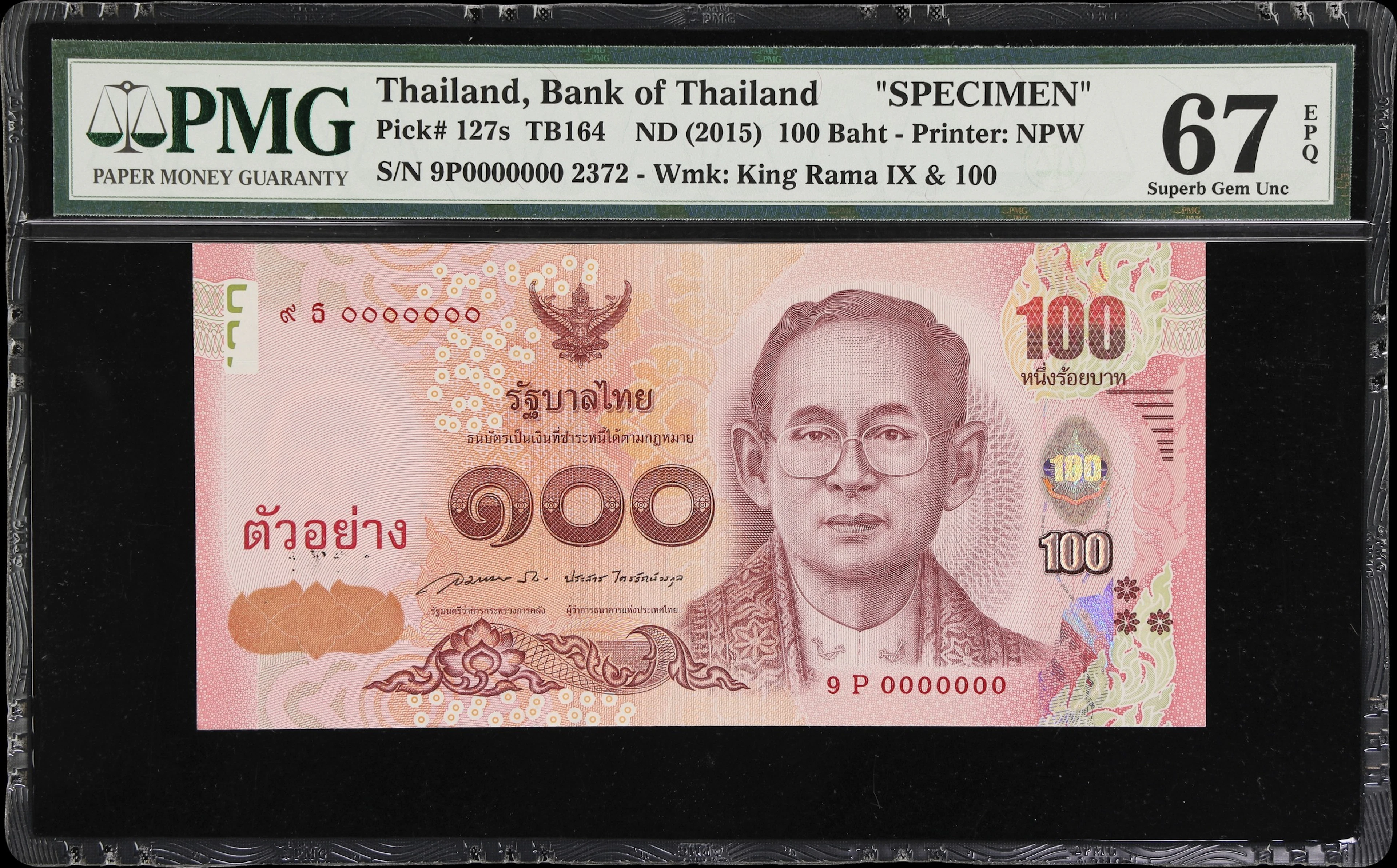 THAILAND. Bank of Thailand. 100 Baht, ND (2015). P-127s. TB164. Specimen.
