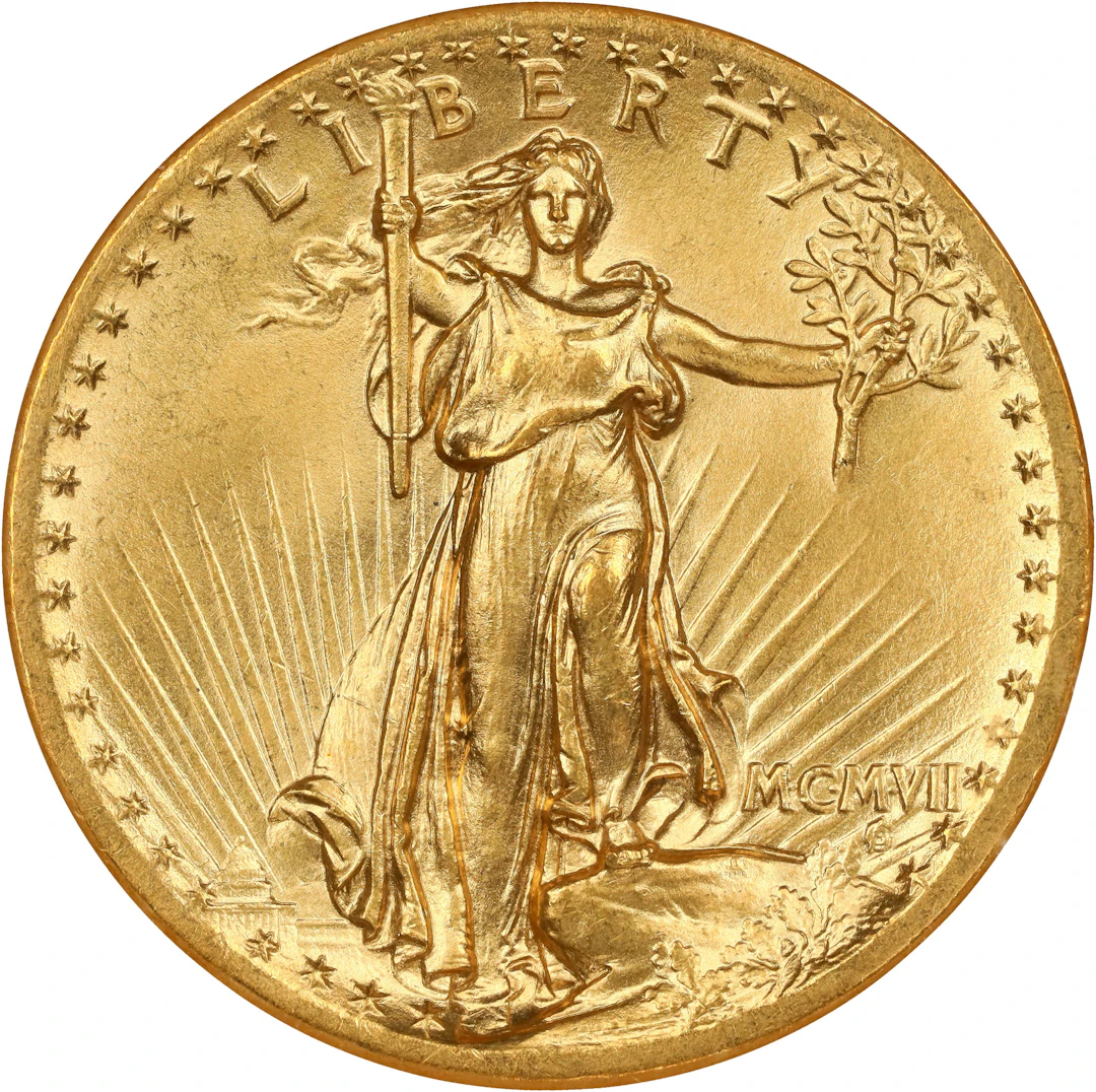 MCMVII (1907) Saint-Gaudens Double Eagle. High Relief. Wire Rim. MS-64 (NGC).