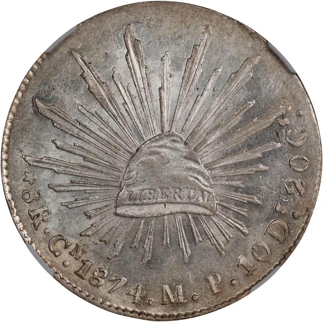 MEXICO. 8 Reales, 1874-Cn MP. Culiacan Mint. NGC MS-61.