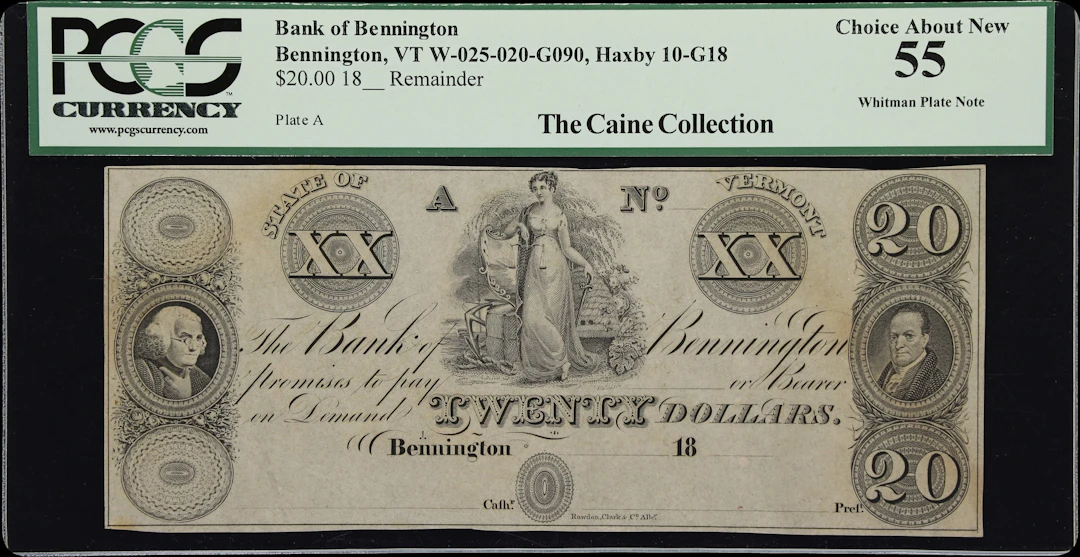 Bennington, Vermont. Bank of Bennington. 18xx $20. PCGS Currency Choice