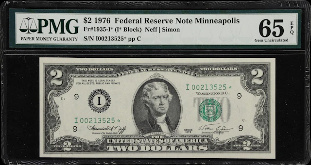 Fr. 1935-I*. 1976 $2 Federal Reserve Star Note. Minneapolis. PMG Gem