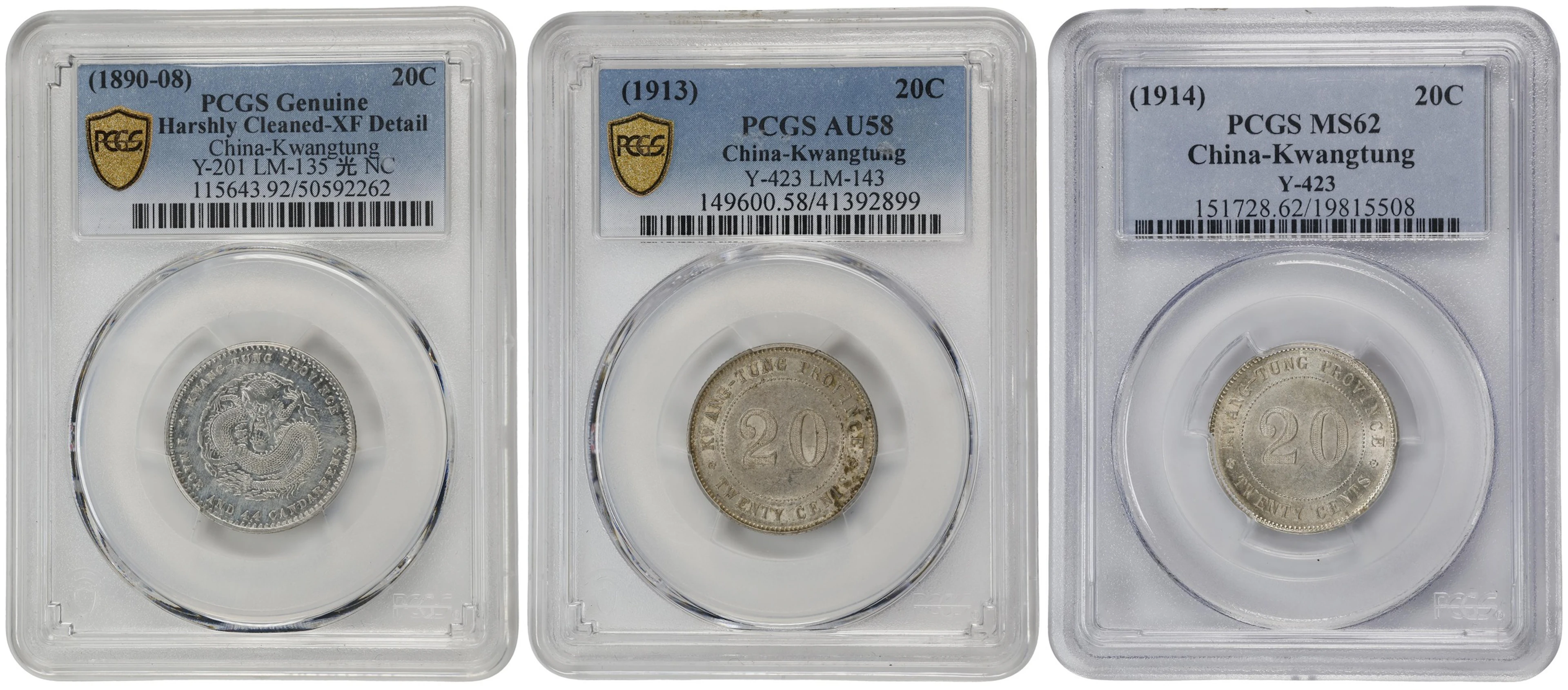 (t) CHINA. Kwangtung. Trio of 20 Cents (3 Pieces), ND (1890-1914).