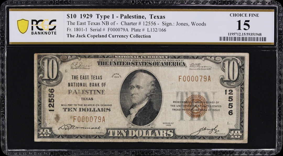 Palestine, Texas. $10 1929 Ty. 1. Fr. 1801-1. East Texas NB. Charter