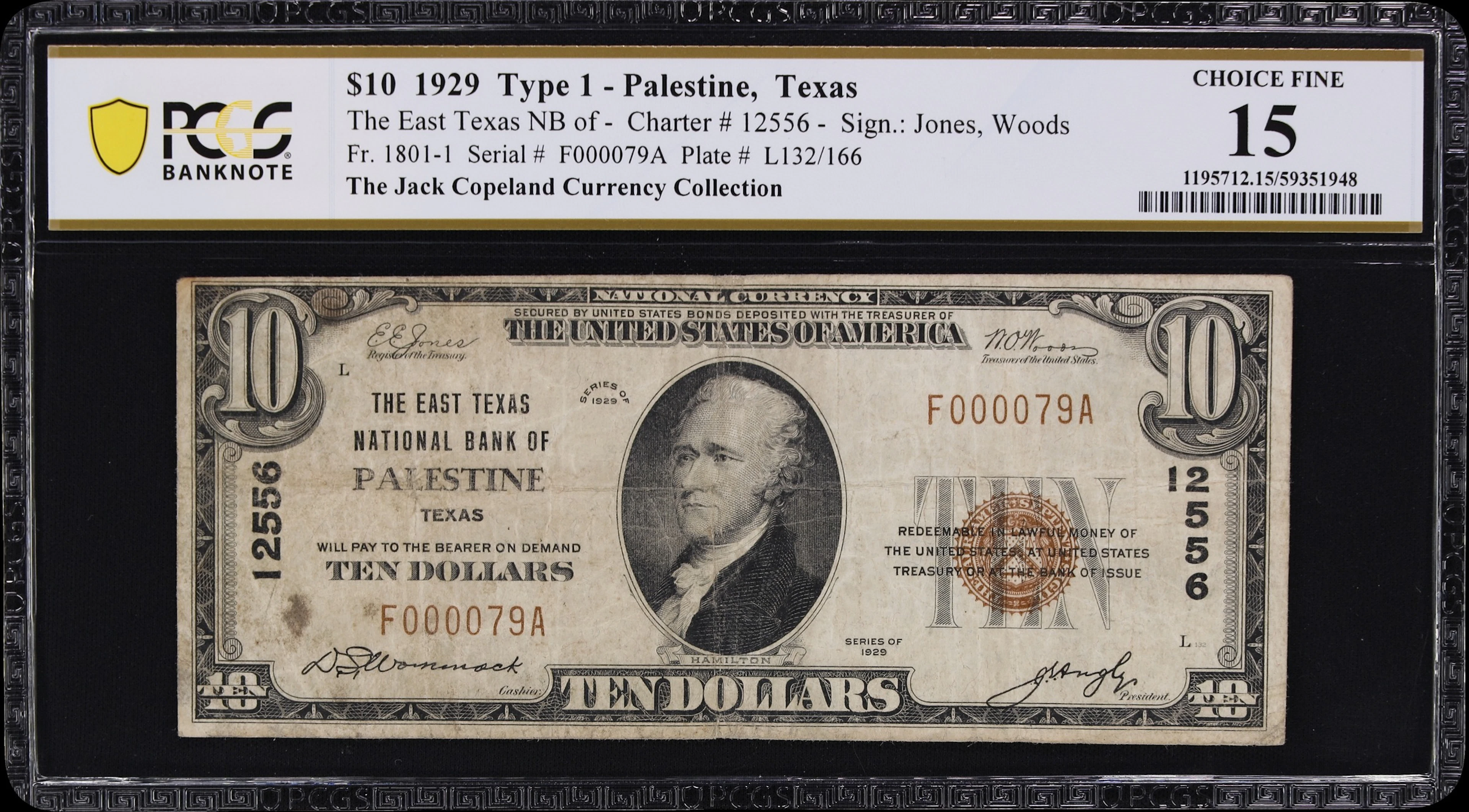 Palestine, Texas. $10 1929 Ty. 1. Fr. 1801-1. East Texas NB. Charter
