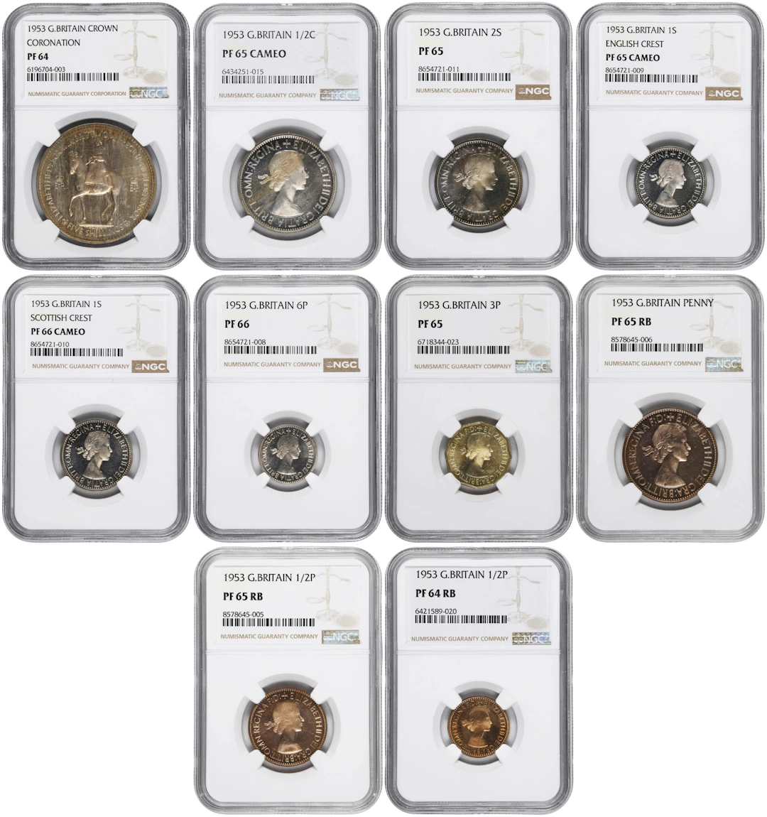 GREAT BRITAIN. Coronation Proof Set (10 Pieces), 1953. London Mint.