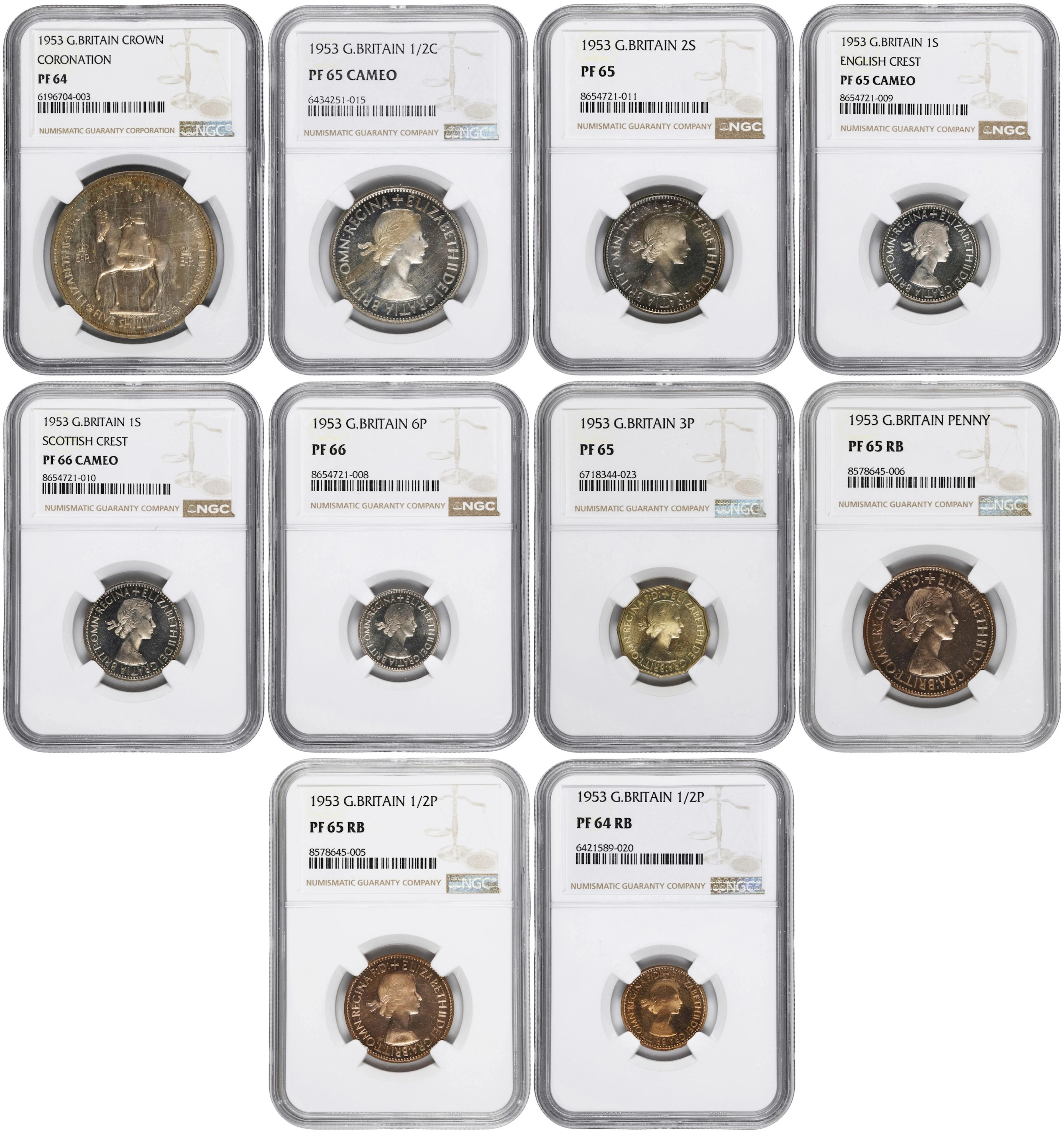 GREAT BRITAIN. Coronation Proof Set (10 Pieces), 1953. London Mint.