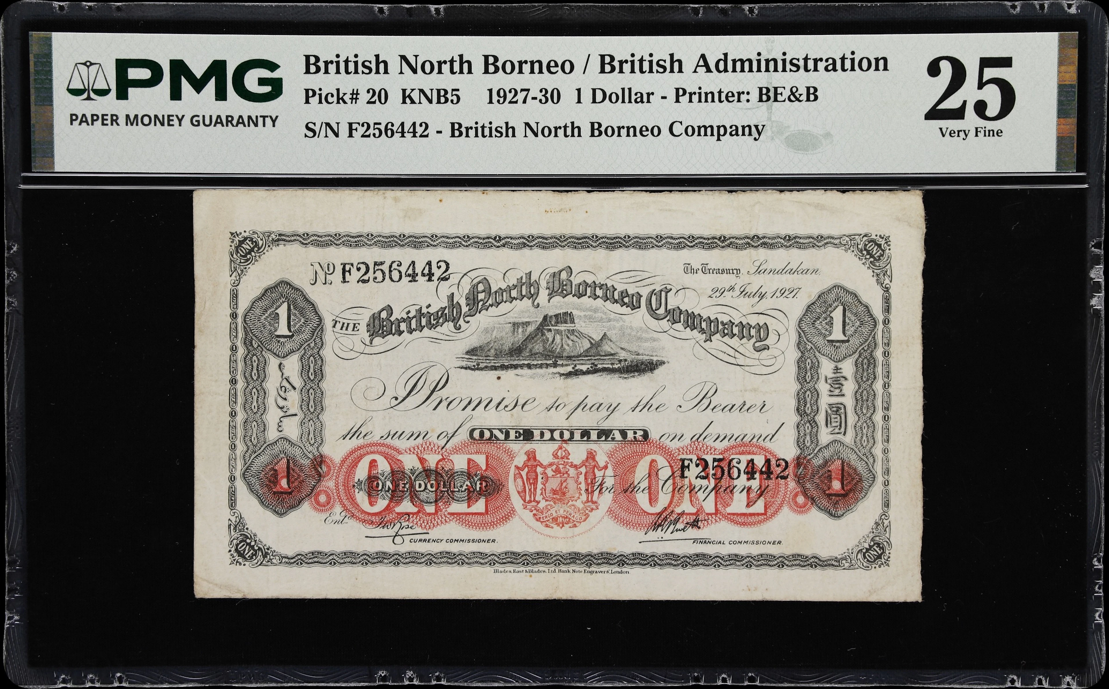 BRITISH NORTH BORNEO. British North Borneo Company. 1 Dollar, 29.7.1927.