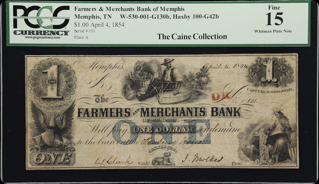 Memphis, Tennessee. Farmers & Merchants Bank of Memphis. 1854 $1.