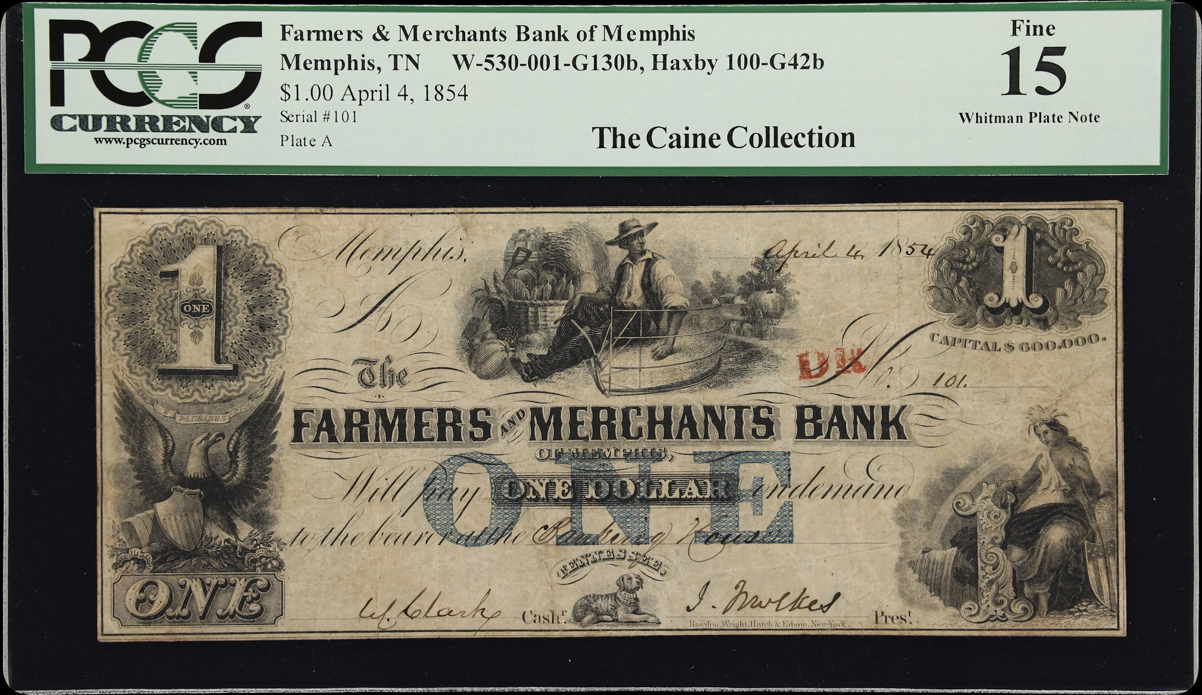 Memphis, Tennessee. Farmers & Merchants Bank of Memphis. 1854 $1.