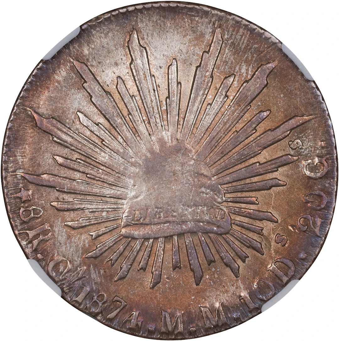 MEXICO. Mint Error -- On Defective Planchet -- 8 Reales, 1874-Ca MM.