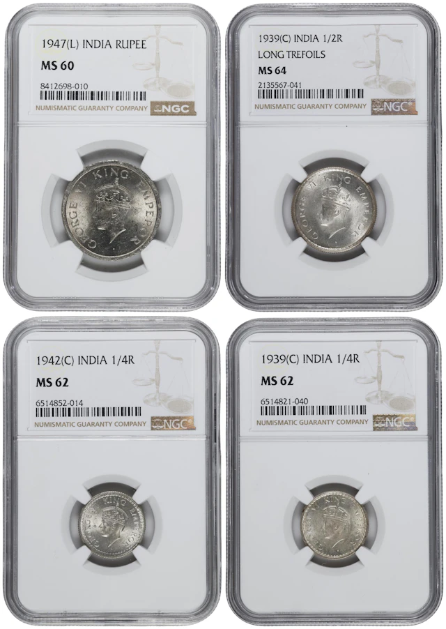 INDIA. Quartet of Mixed Denominations, 1939-47. George VI. All NGC Certified.