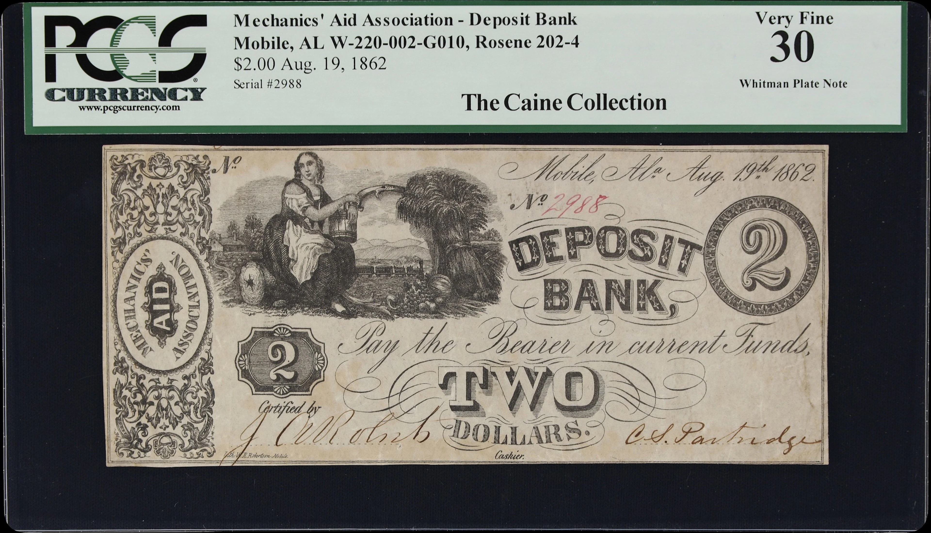 Mobile, Alabama. Mechanics' Aid Association - Deposit Bank. 1862 $2.