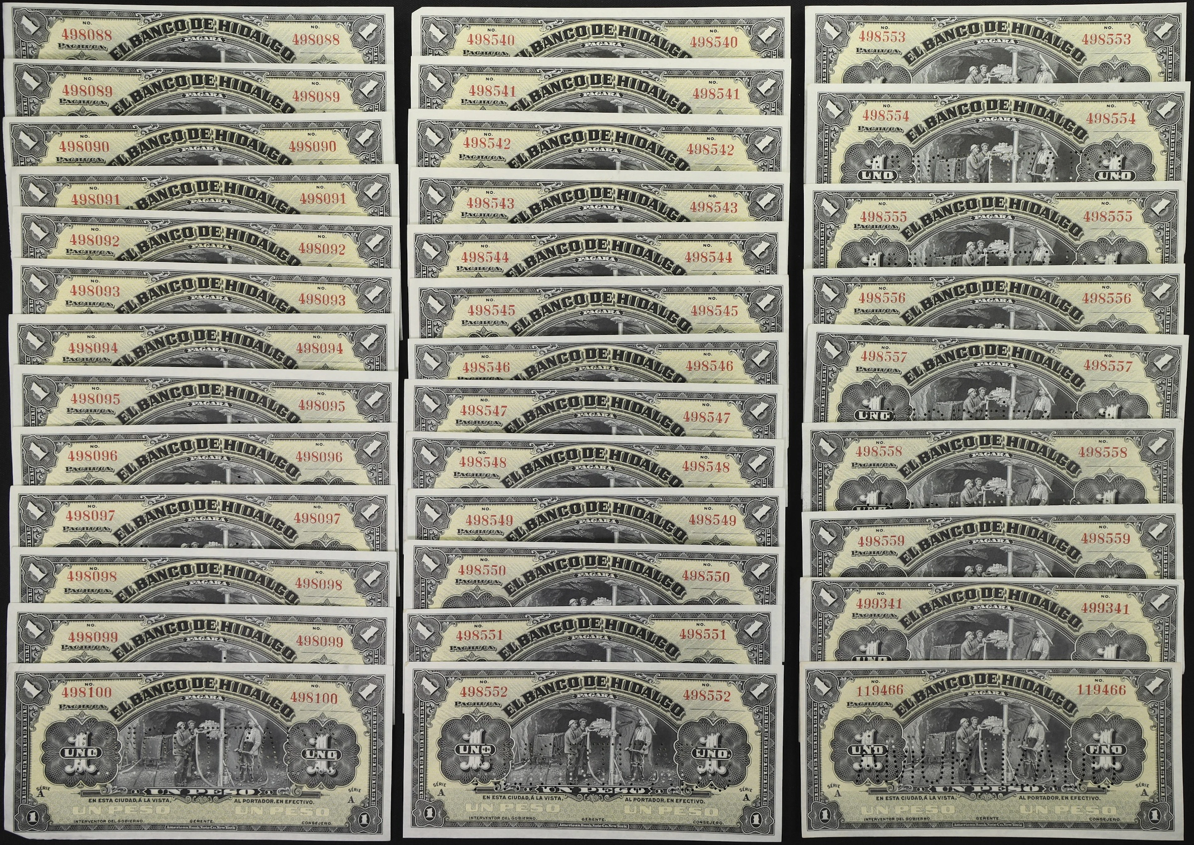 MEXICO. Lot of (35). Banco de Hidalgo. 1 Peso, ND (1914). P-S304b.