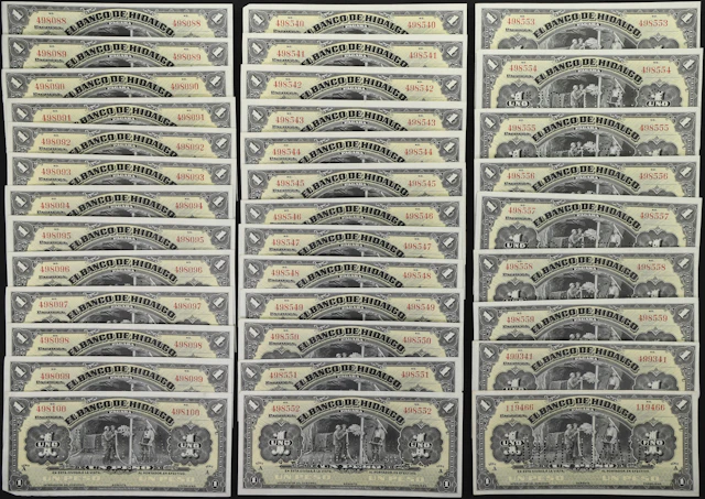 MEXICO. Lot of (35). Banco de Hidalgo. 1 Peso, ND (1914). P-S304b.