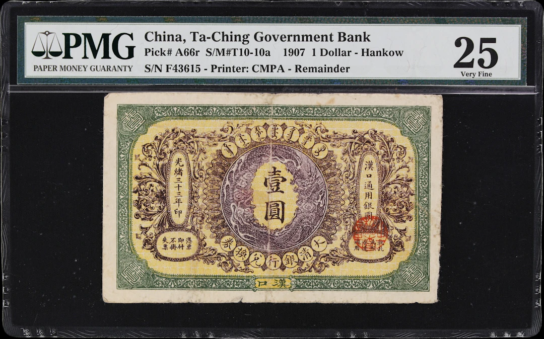 (t) CHINA--EMPIRE. Ta-Ching Government Bank. 1 Dollar, 1.6.1907. P-A66r.