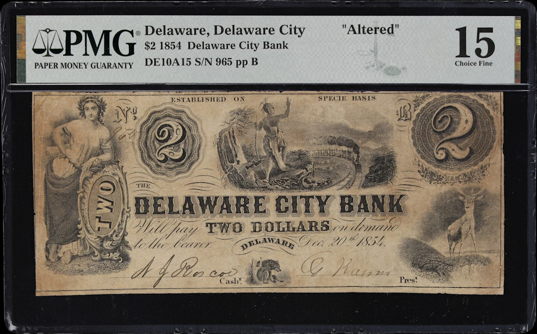 Delaware City, Delaware. Delaware City Bank. 1854 $2. PMG Choice Fine