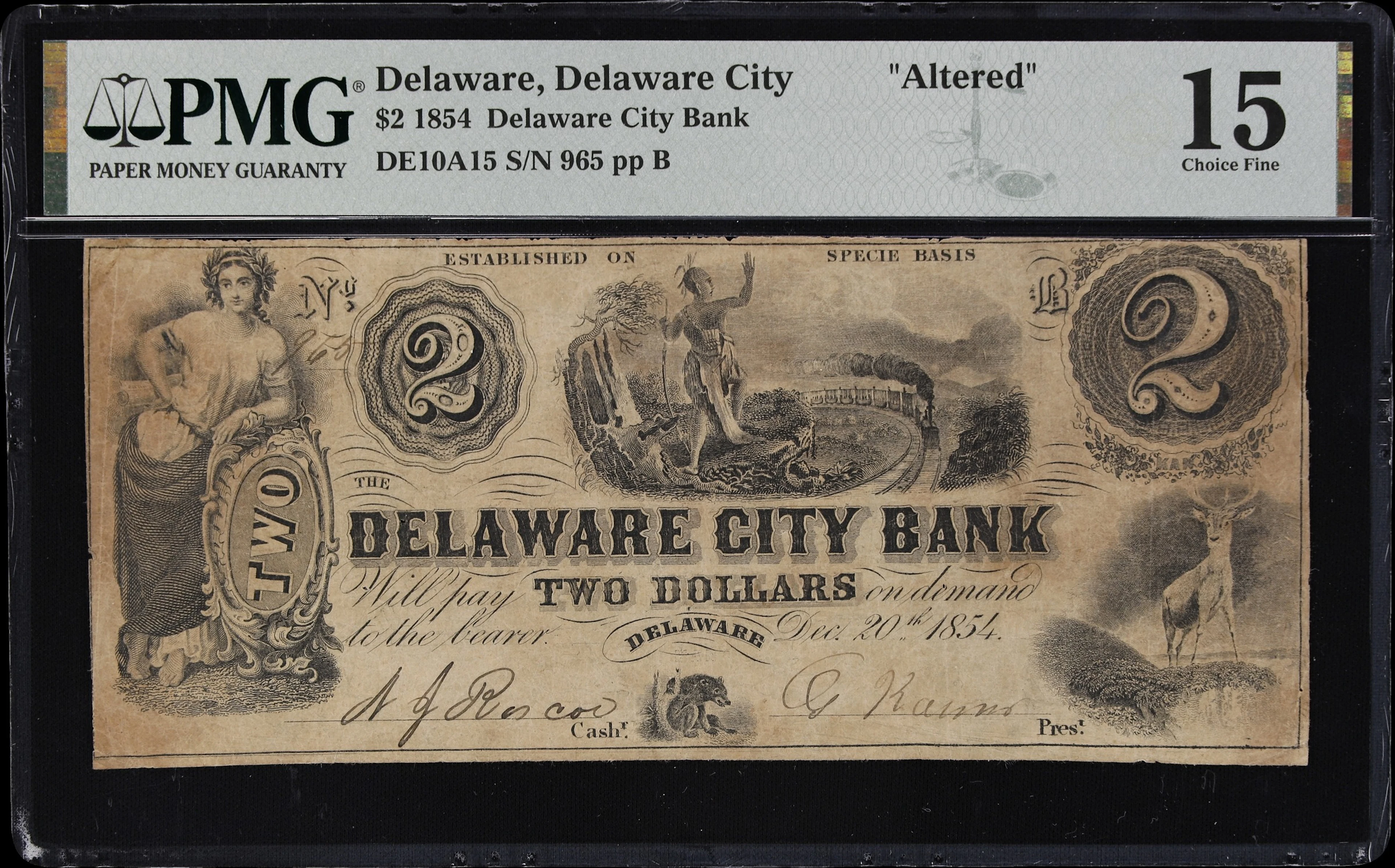 Delaware City, Delaware. Delaware City Bank. 1854 $2. PMG Choice Fine