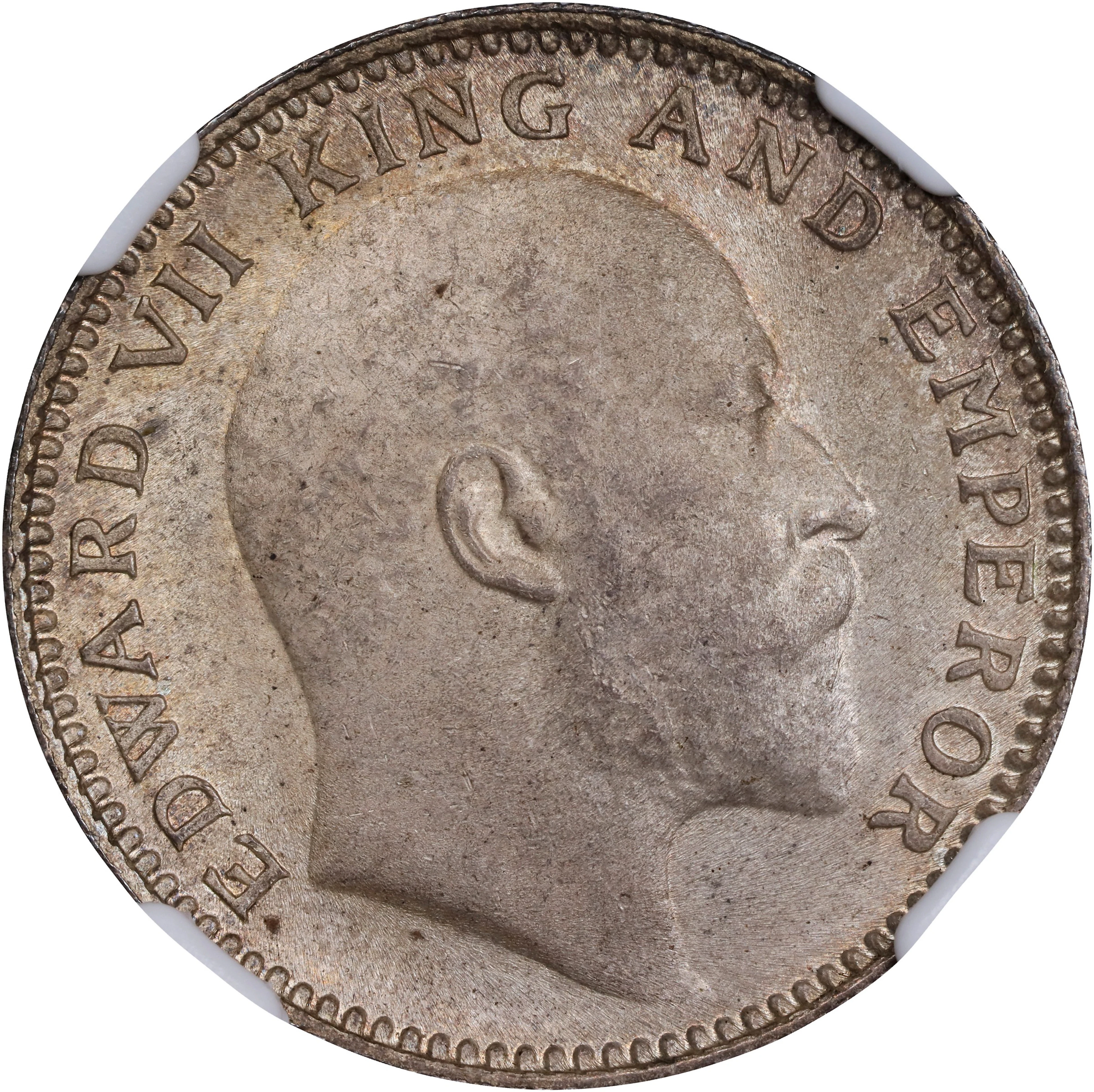 INDIA. 1/2 Rupee, 1910-(C). Calcutta Mint. Edward VII. NGC MS-65.