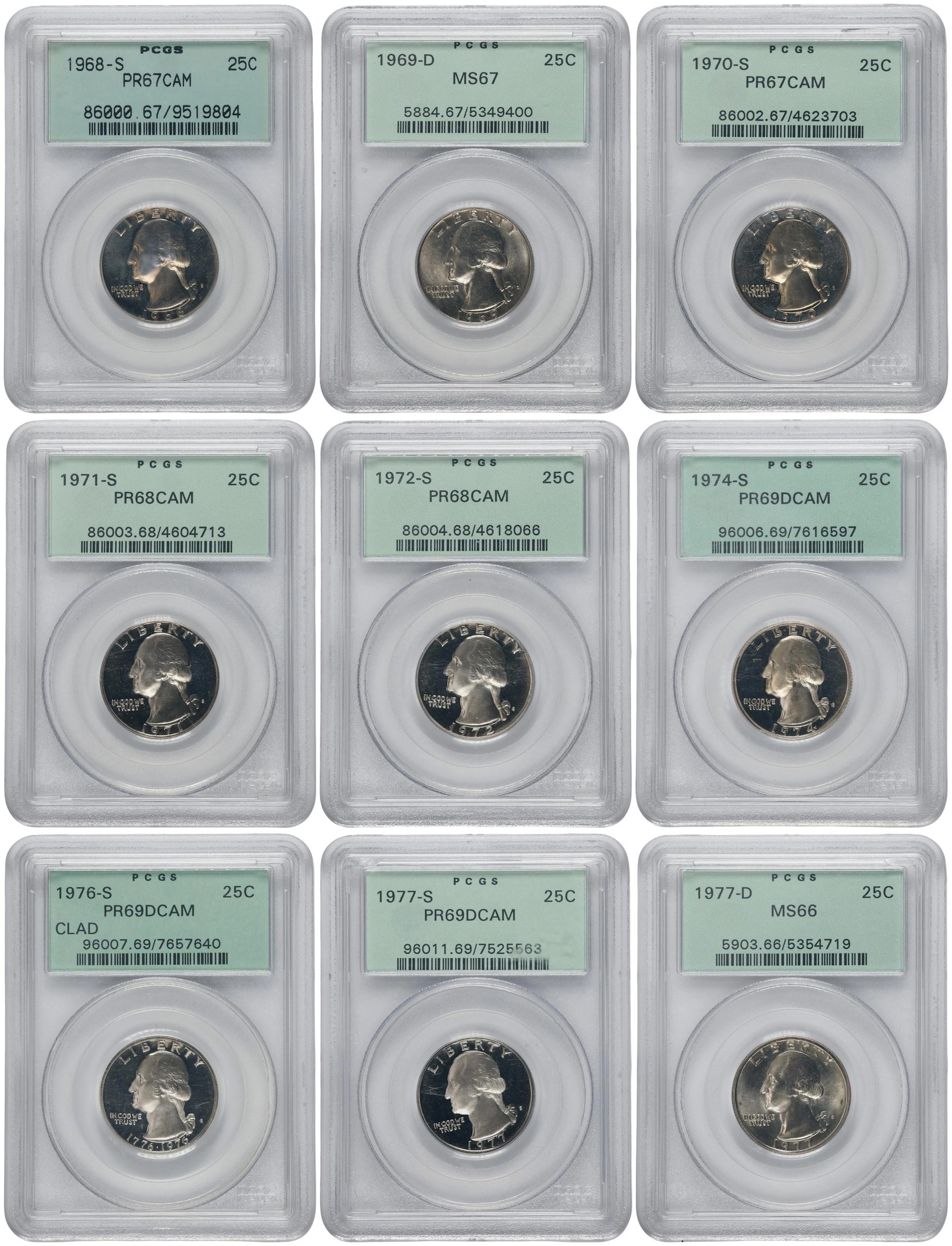 Lot of (9) Washington Quarters. (PCGS). OGH.