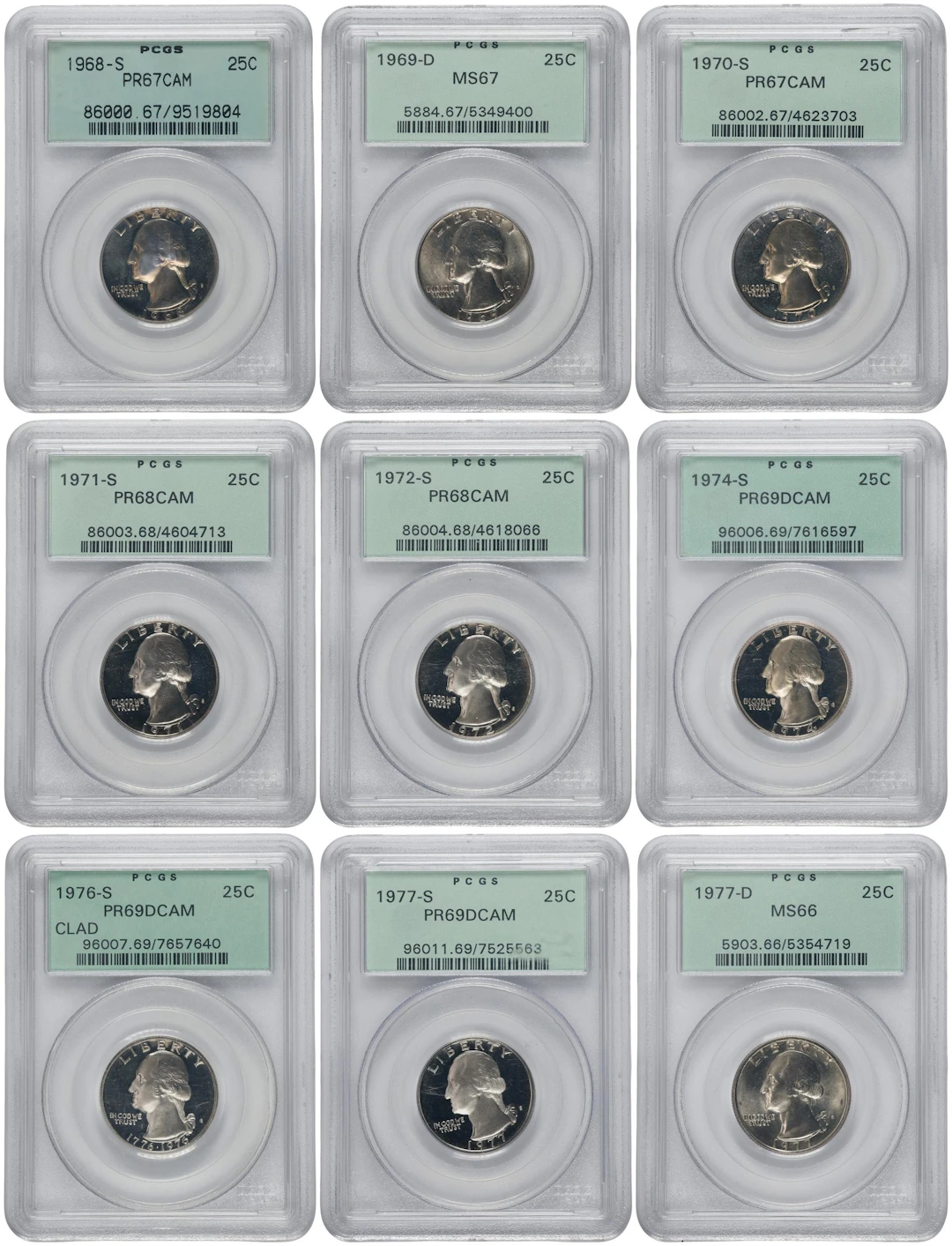 Lot of (9) Washington Quarters. (PCGS). OGH.