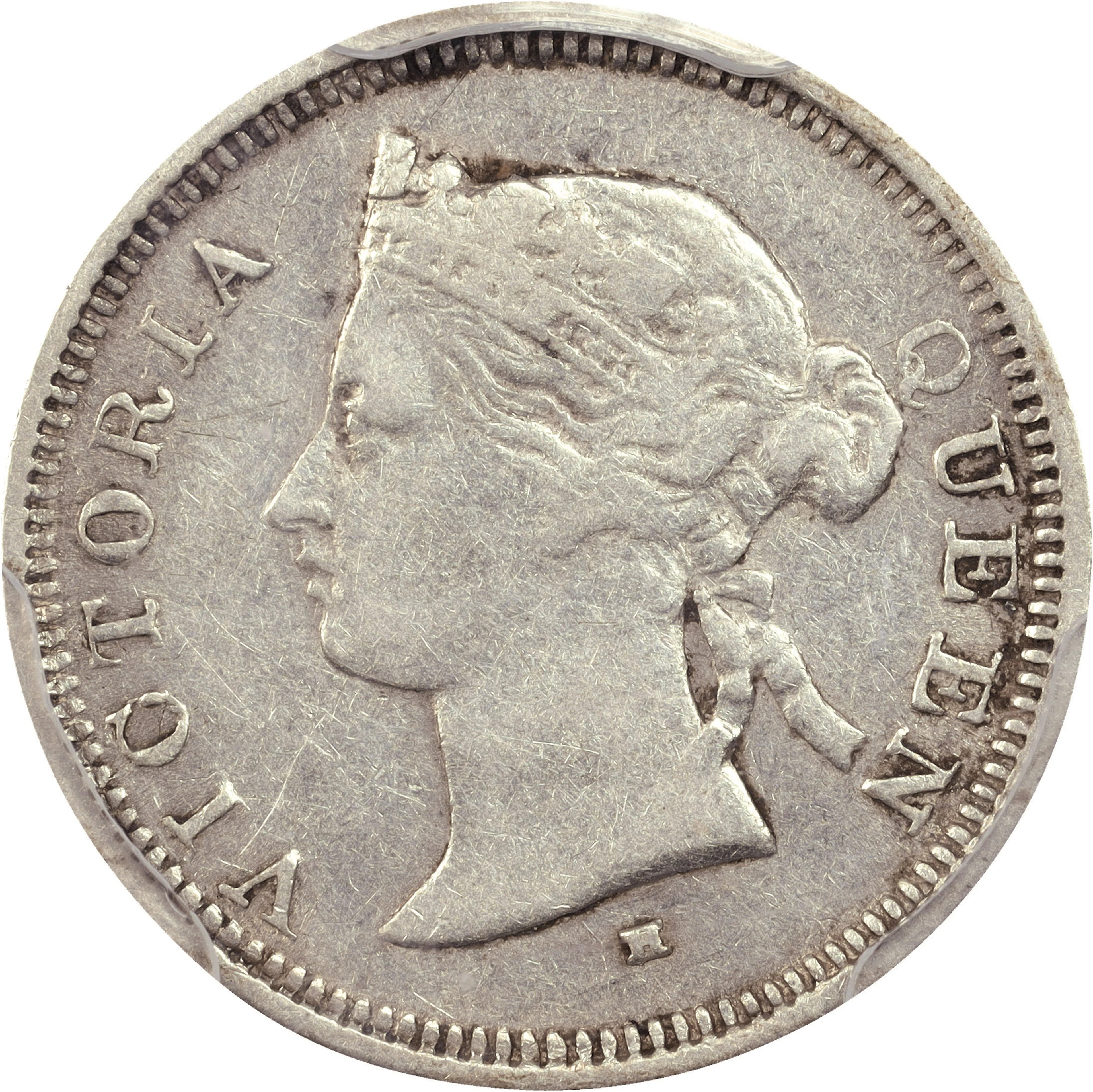 (t) HONG KONG (SAR). 5 Cents, 1877-H. Birmingham (Heaton) Mint. Victoria.