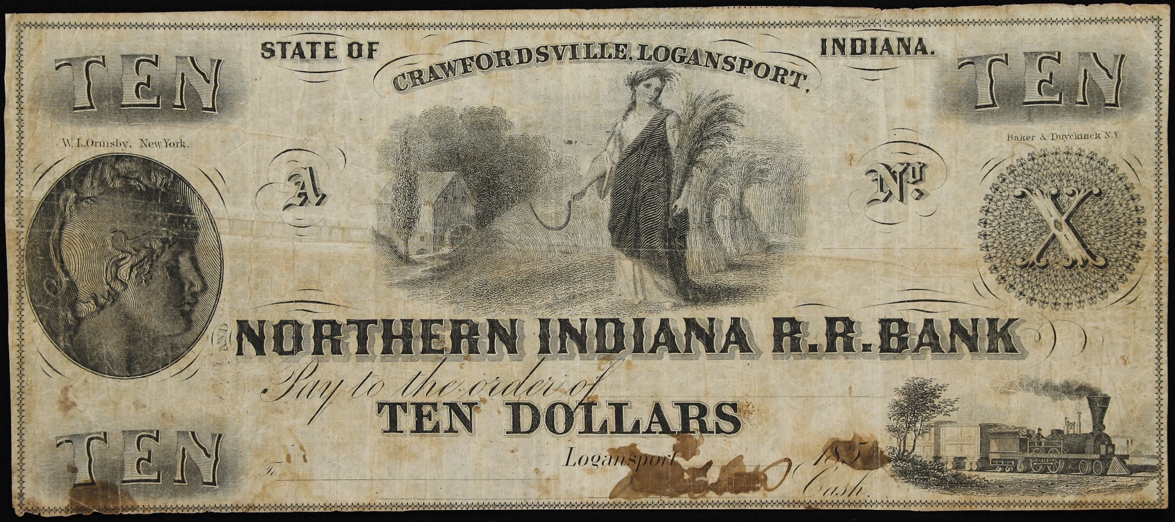 Logansport, Indiana. Northern Indiana Road Road Bank. 185x $10. Fine.