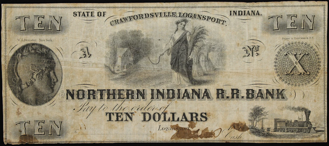 Logansport, Indiana. Northern Indiana Road Road Bank. 185x $10. Fine.