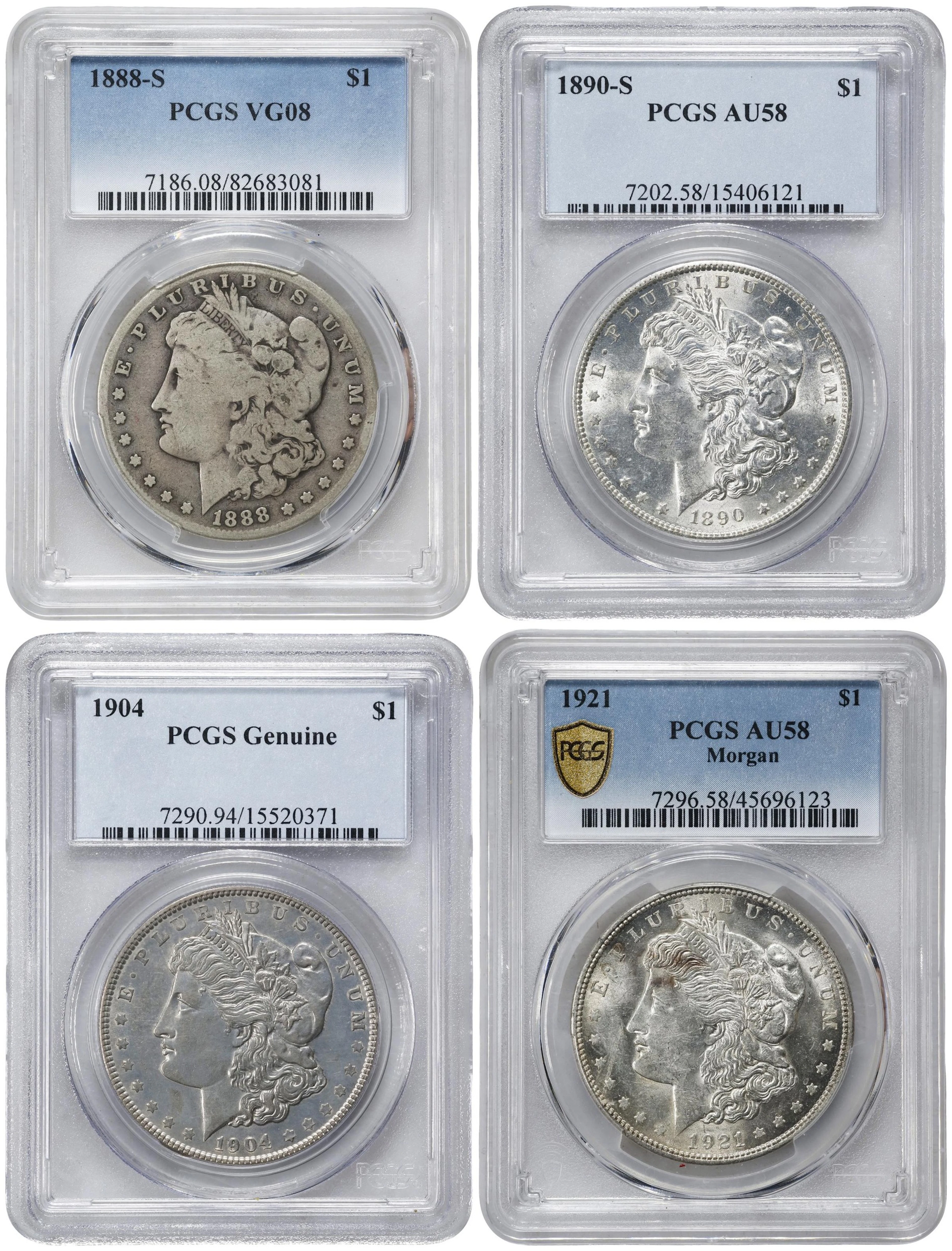 Lot of (4) Morgan Silver Dollar. (PCGS).
