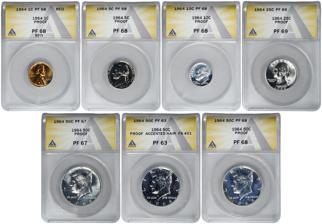Lot of (7) 1964-Dated Proof Coins. (ANACS).
