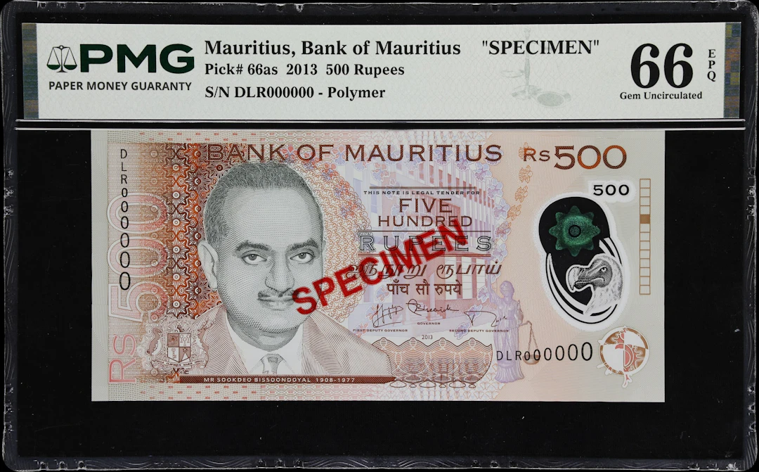 MAURITIUS. Bank of Mauritius. 500 Rupees, 2013. P-66as. Specimen.