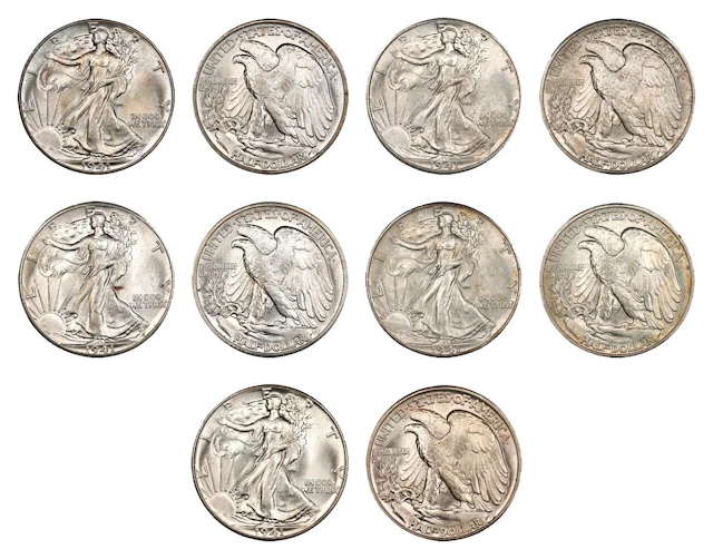 Lot of (5) 1941 Walking Liberty Half Dollars. MS-65 (PCGS). OGH Rattler.