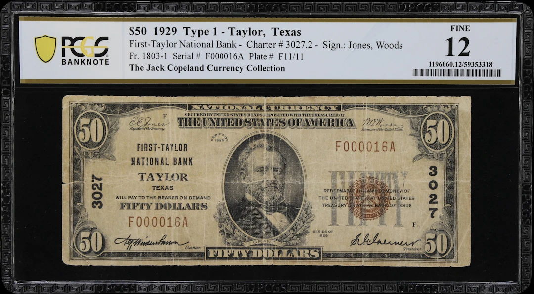 Taylor, Texas. $50 1929 Ty. 1. Fr. 1803-1. First-Taylor NB. Charter