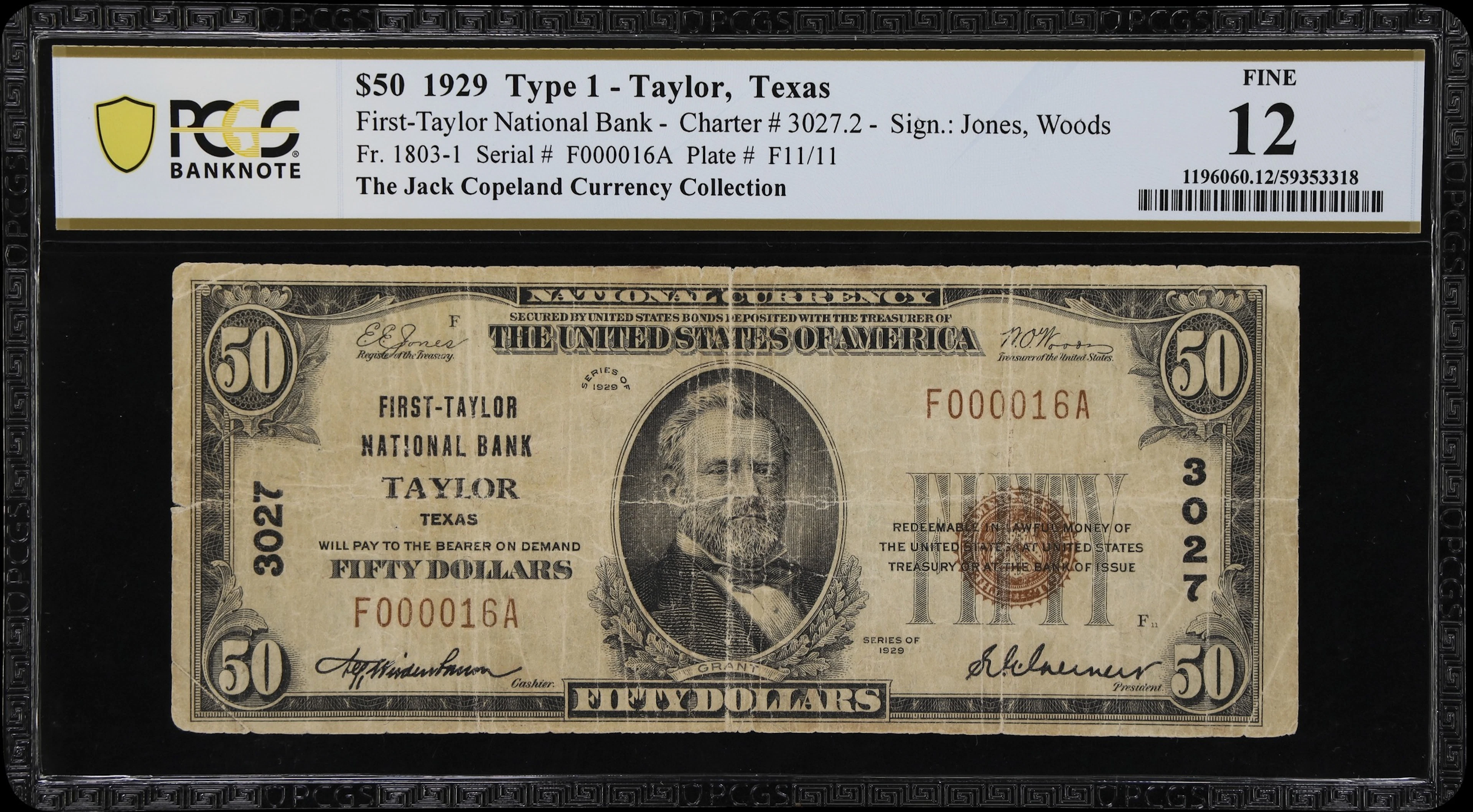 Taylor, Texas. $50 1929 Ty. 1. Fr. 1803-1. First-Taylor NB. Charter