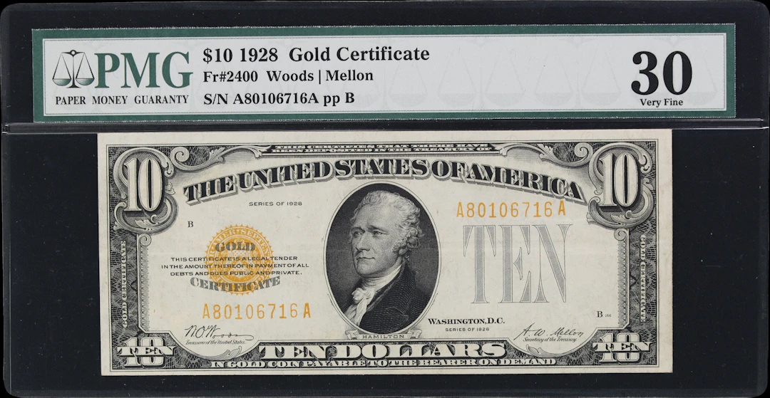 Fr. 2400. 1928 $10 Gold Certificate. PMG Very Fine 30.