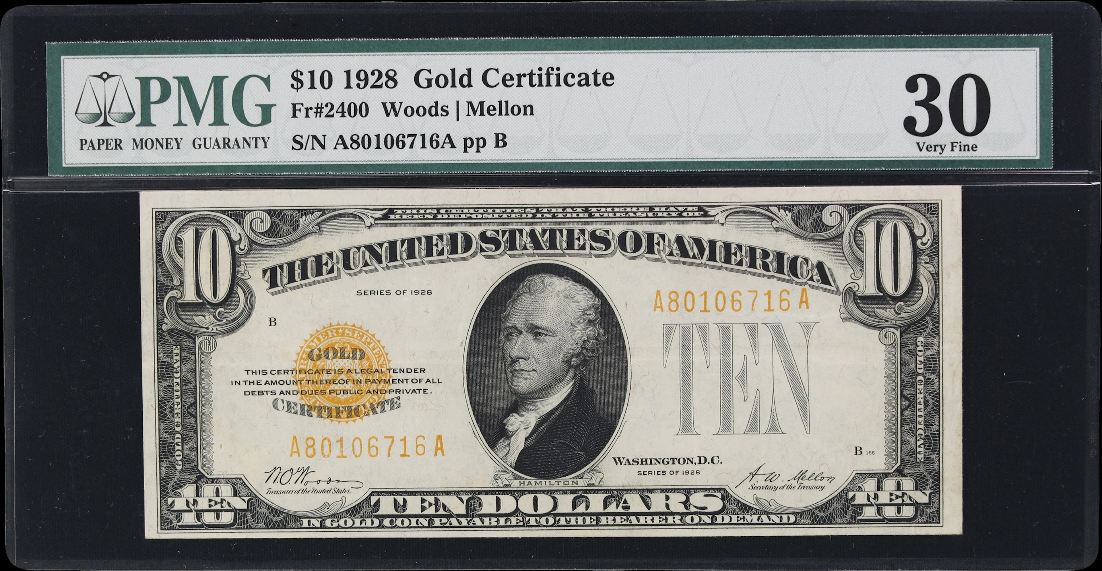 Fr. 2400. 1928 $10 Gold Certificate. PMG Very Fine 30.