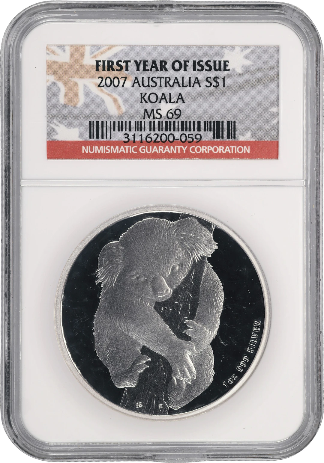 (1 oz, 31.104 g ASW). Australia. 2007 1 oz Silver Koala $1. MS-69 (NGC).