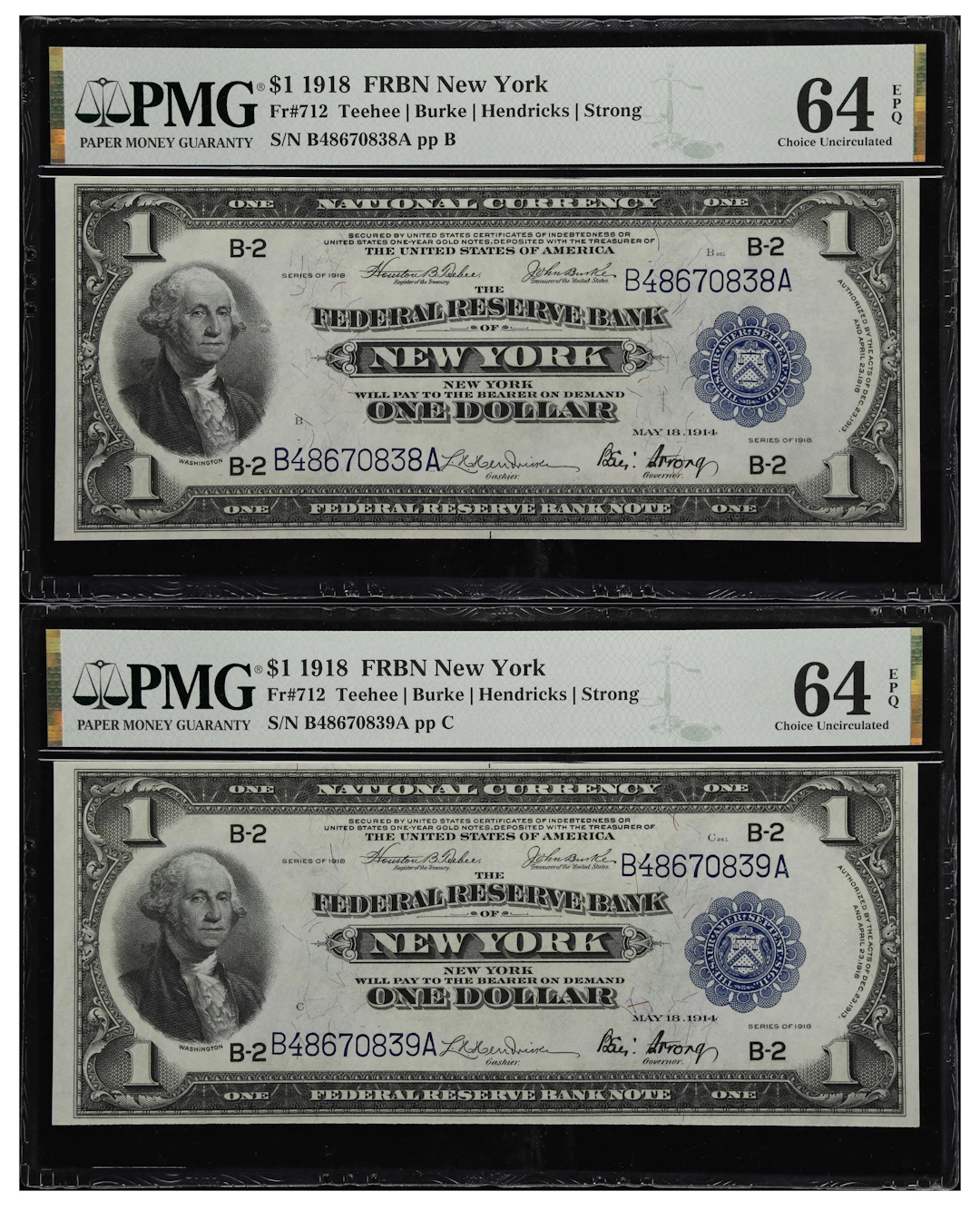 Lot of (2) Fr. 712. 1918 $1 Federal Reserve Bank Notes. New York.