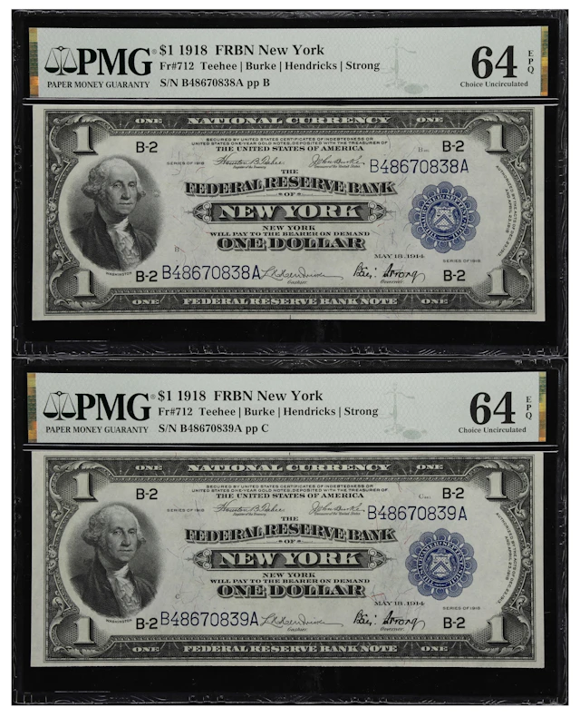 Lot of (2) Fr. 712. 1918 $1 Federal Reserve Bank Notes. New York.