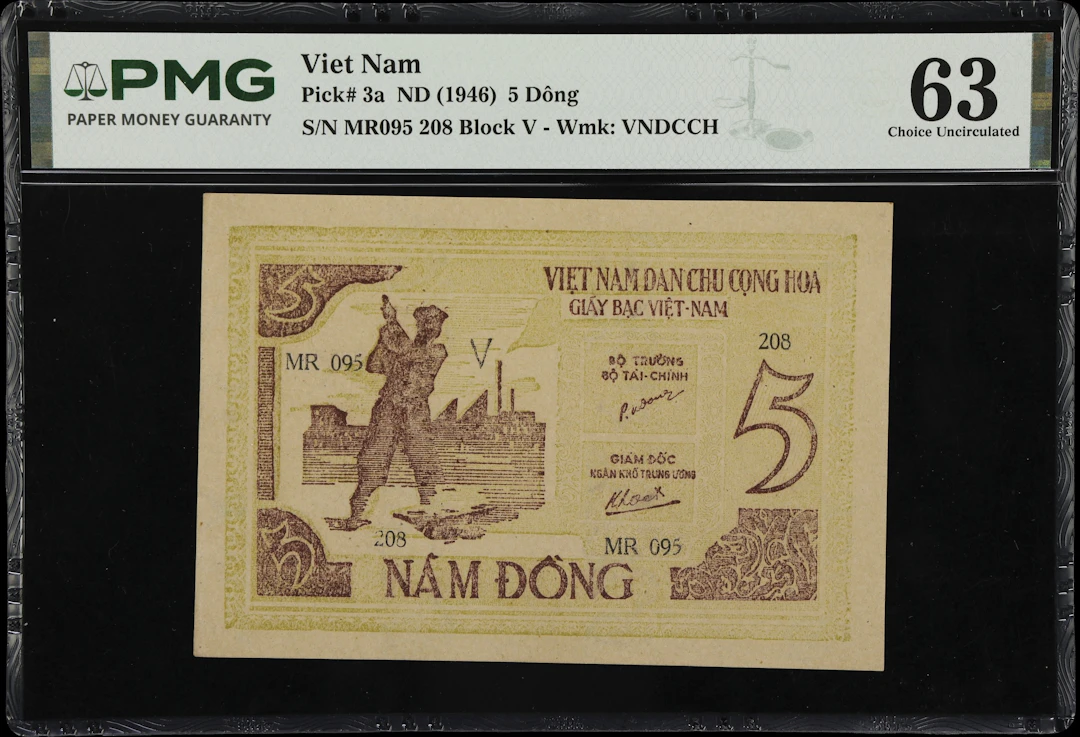 VIETNAM. Viet-Nam Dan-Chu Cong-Hoa. 5 Dong, ND (1946). P-3a. PMG Choice