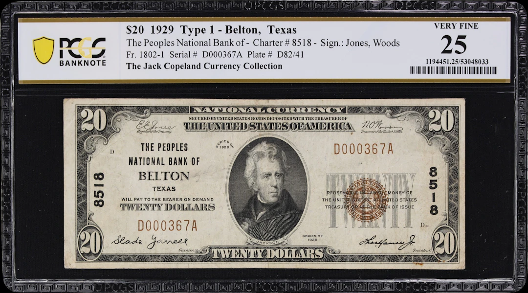 Belton, Texas. $20 1929 Ty. 1. Fr. 1802-1. Peoples NB. Charter #8518.