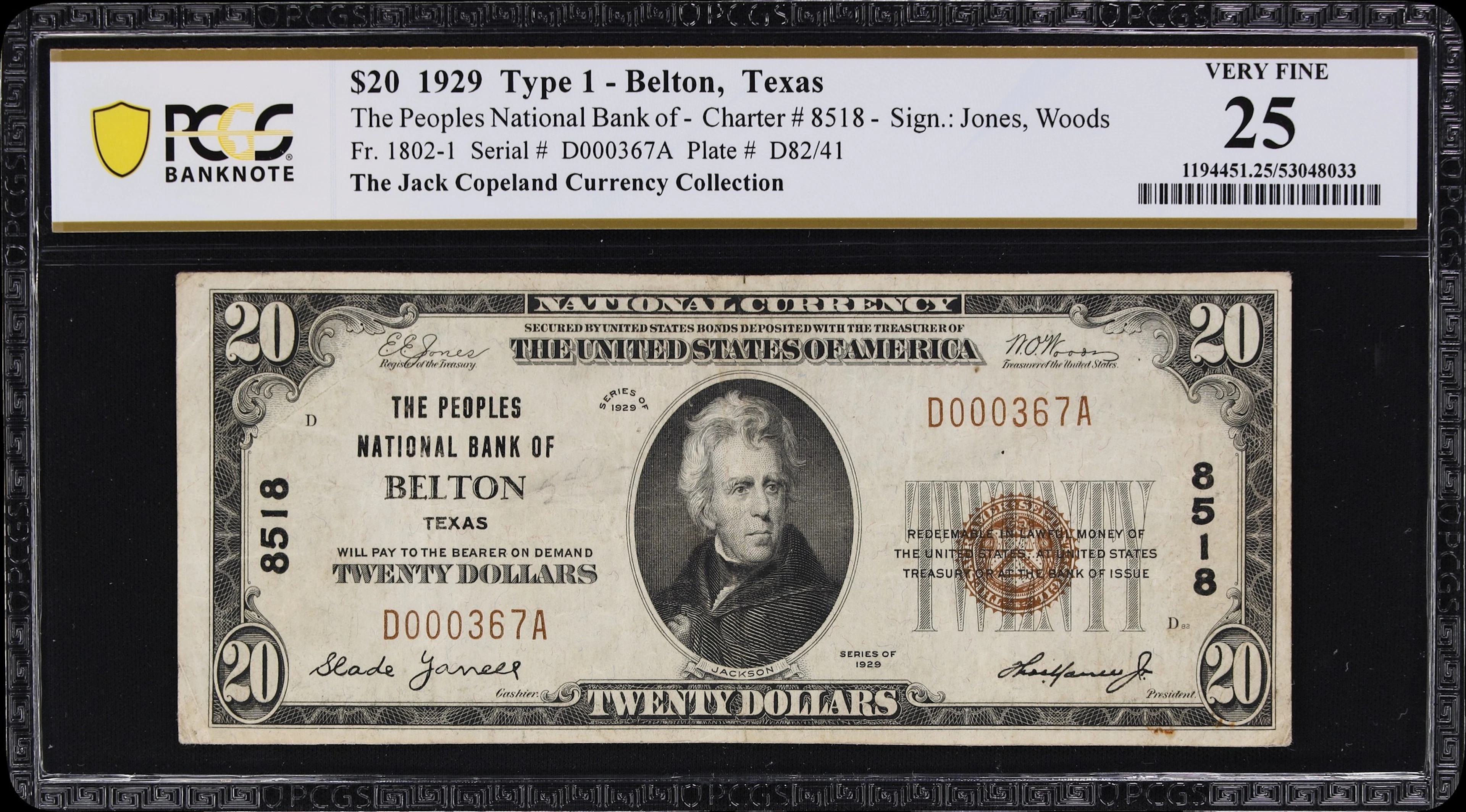 Belton, Texas. $20 1929 Ty. 1. Fr. 1802-1. Peoples NB. Charter #8518.