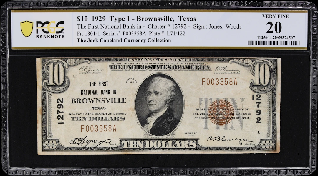 Brownsville, Texas. $10 1929 Ty. 1. Fr. 1801-1. First NB. Charter