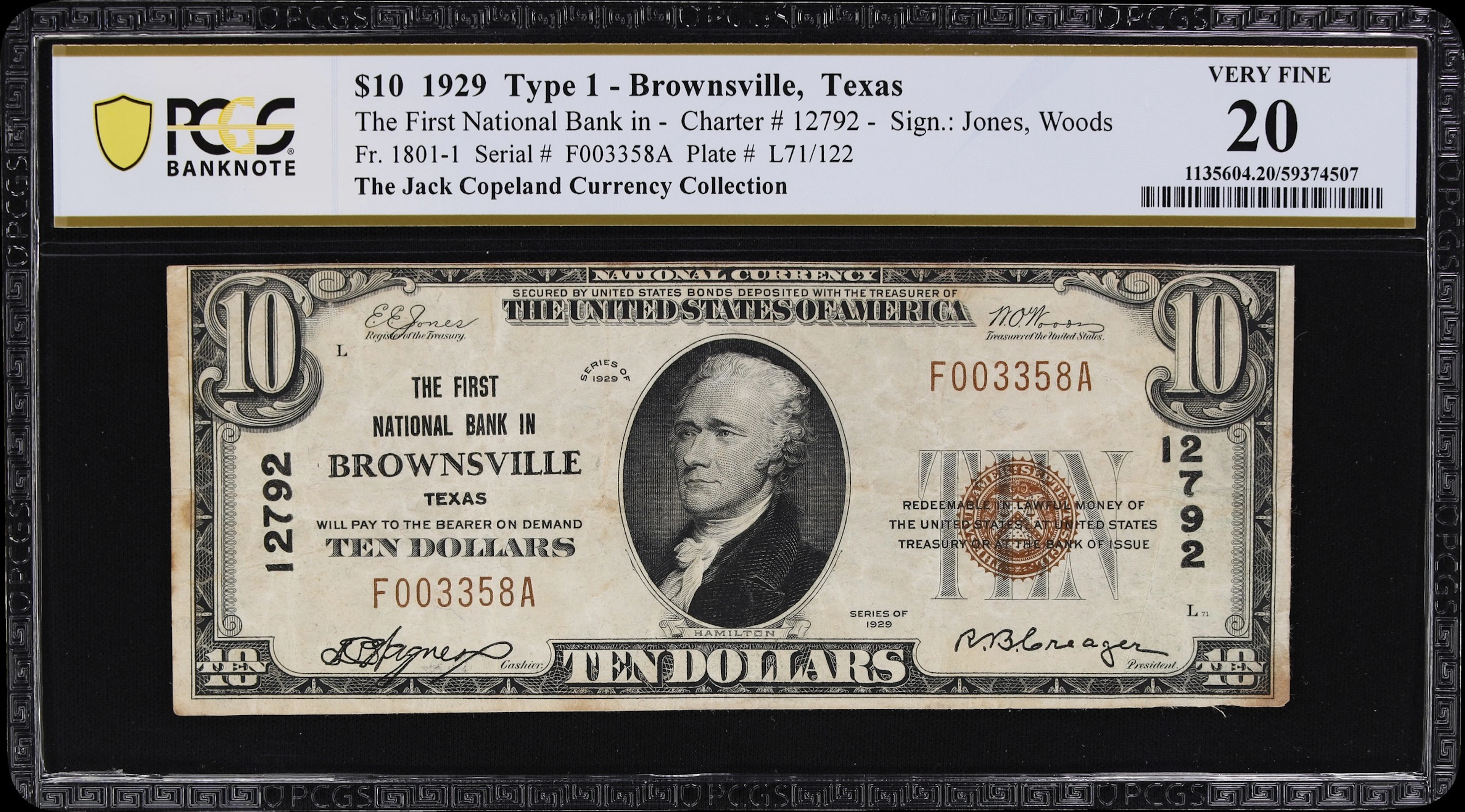 Brownsville, Texas. $10 1929 Ty. 1. Fr. 1801-1. First NB. Charter