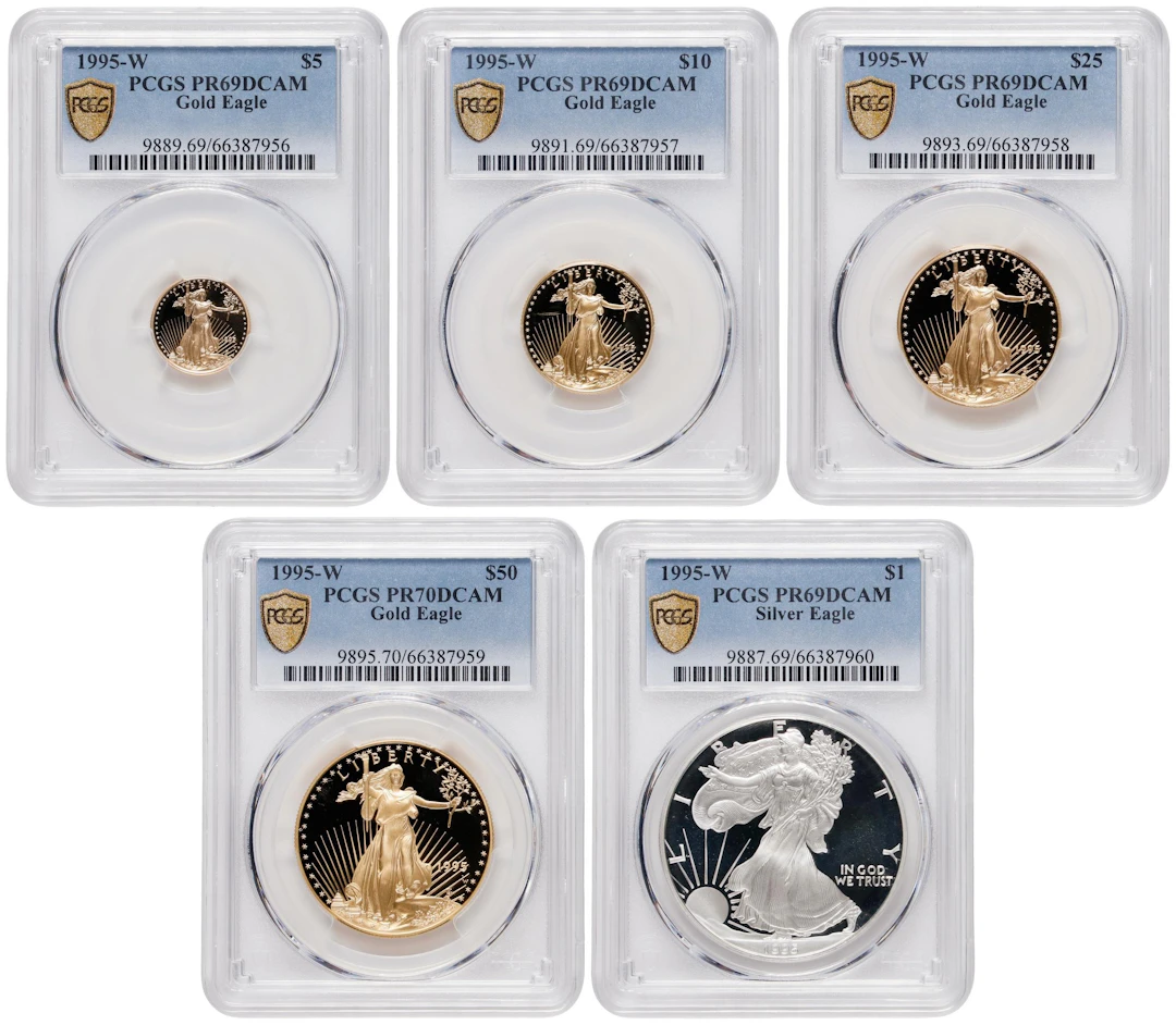 Complete 10th Anniversary Set of Proof 1995-W American Eagle Bullion
