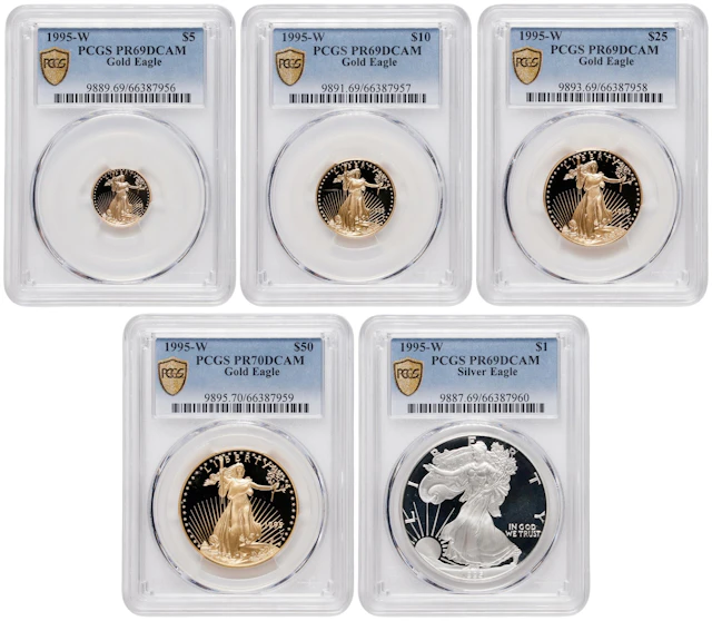 Complete 10th Anniversary Set of Proof 1995-W American Eagle Bullion